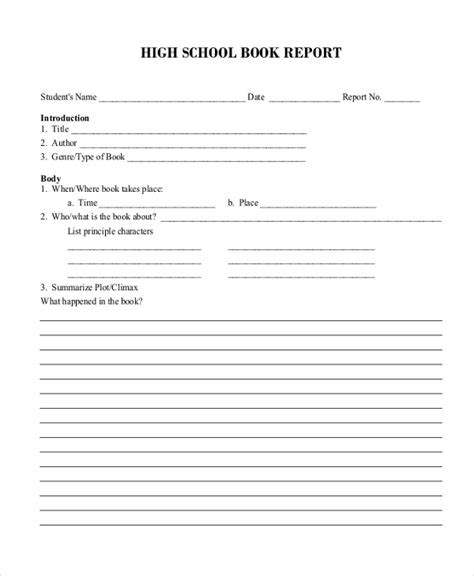 book report template high school pdf
